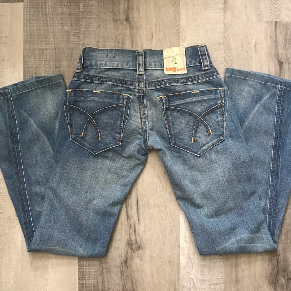 Rare Y2K Tag Twisted Hem Flare Low Rise Jeans - Picture 3 of 4